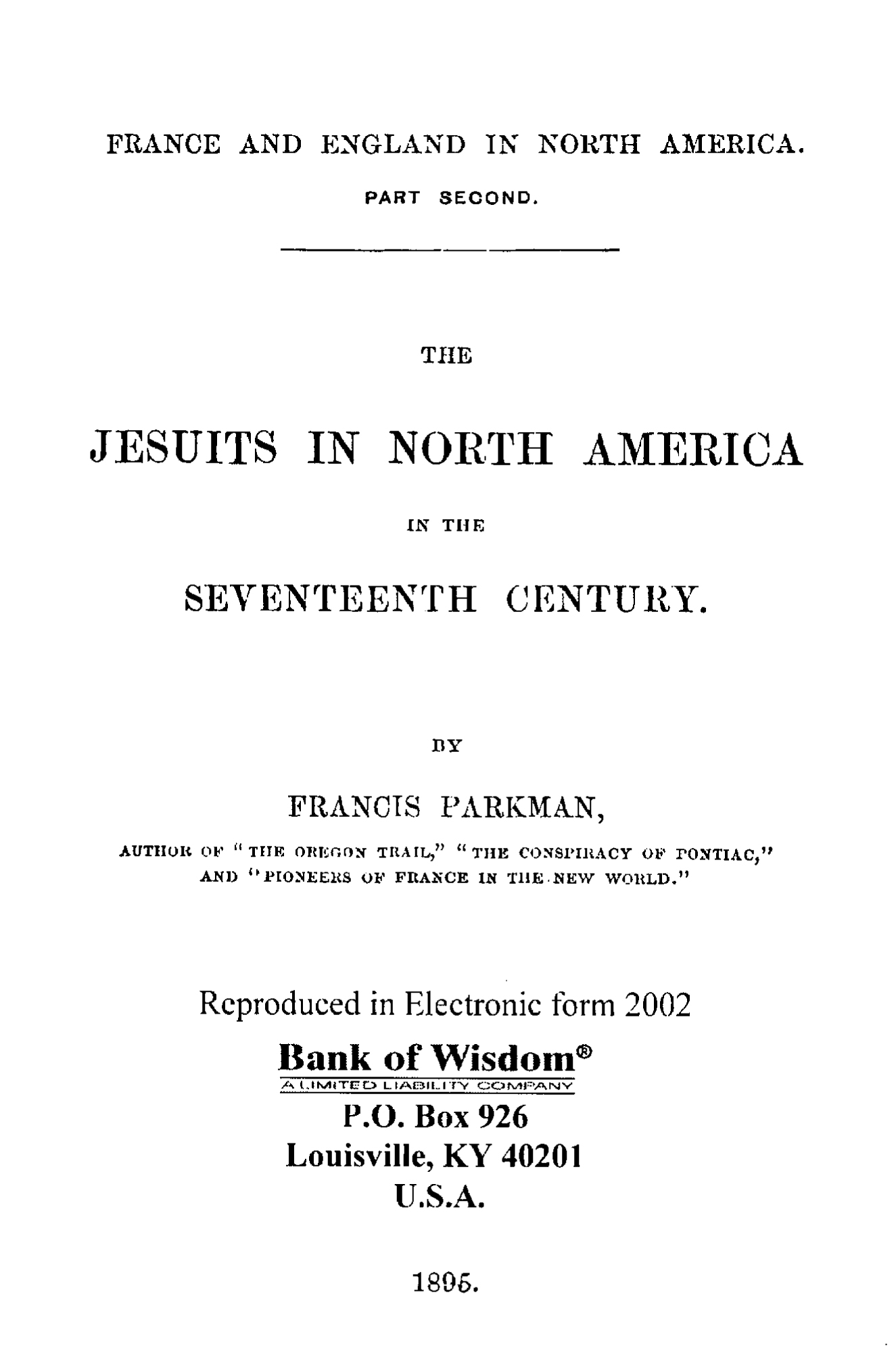 (image for) The Jesuits in North America in the 17th Century